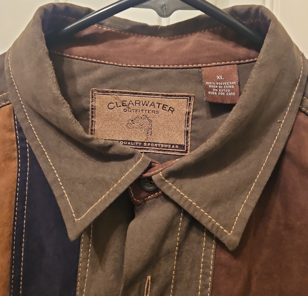 Clearwater Outfitters Men's Brown and Olive Patchwork Dress Shirt
